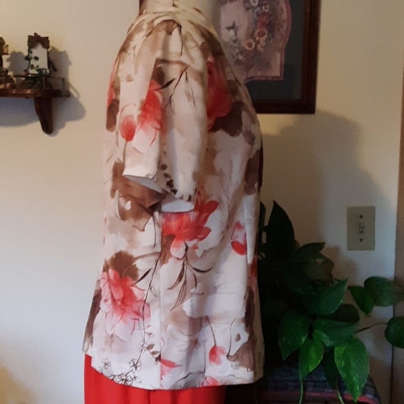 Blouse, Alfred Dunner, size 10 coral, oranges & brown - Picture 3 of 7